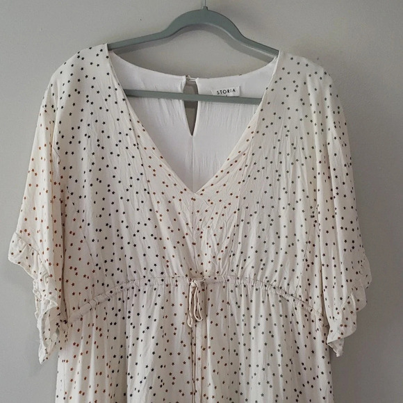 Storia Romper Women Large Cream Multicolor Stars Ruffle Boho Coastal Cowgirl - Picture 8 of 12